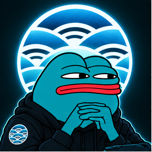 Kpepe thinking, hands clasped, under the wave moon